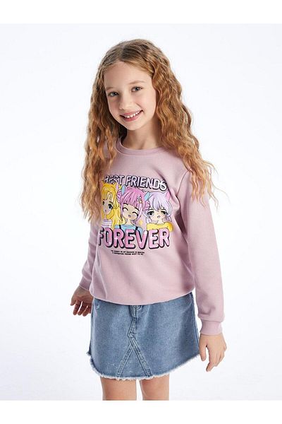 LC Waikiki LCW Kids Girl - суичър с дълъг ръкав с щампа с кръгло деколте
