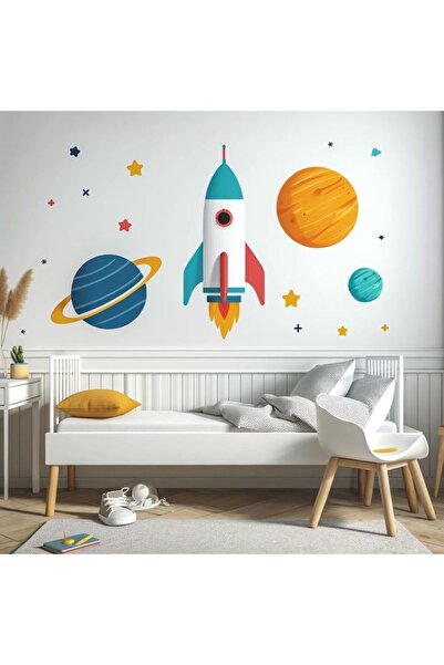 RUN KONSEPT ملصق لغرفة الأطفال بتصميم صاروخ فضائي