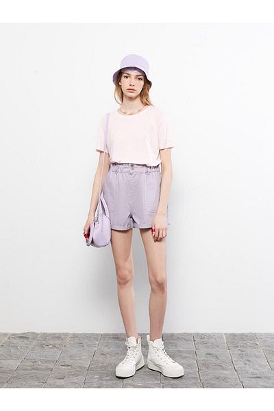 LC Waikiki Blugi LCW Pantaloni scurti de damă, cu talie înaltă, slăbiți, cu buzunar drept