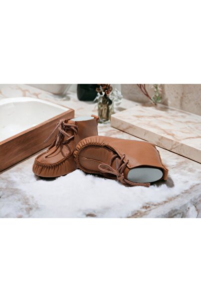 Akdam Hakiki Dana Derisi Bebek Tabanlı İlk Adım Ayakkabısı - Taba Tabanlı Bağcıklı Bebe Rok