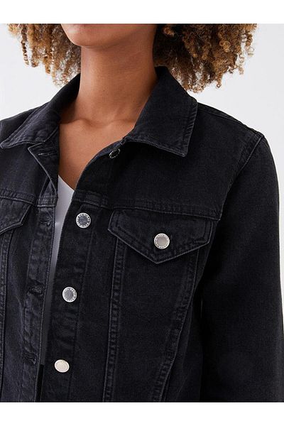 LC Waikiki Jachetă de jeans pentru femei, cu mânecă lungă, cu guler de cămașă LCW Vision