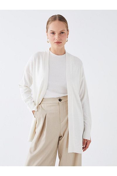 LC Waikiki LCW Modest Shawl Collar Plain Long Sleeve Oversize Women's Knitwear Cardigan