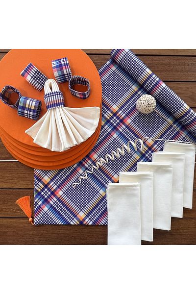 desen izmir New Season American Service - Color Plaid, 6 Plaids and 6 Napkin Rings and Runner Cover