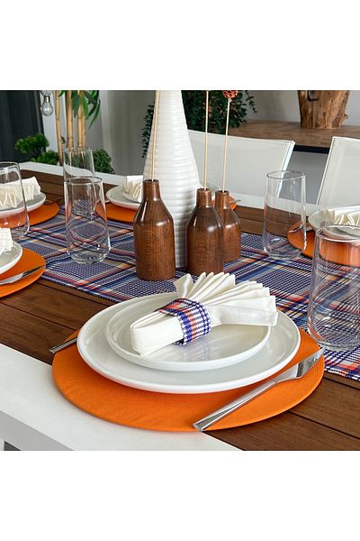 desen izmir New Season American Service - Color Plaid, 6 Plaids and 6 Napkin Rings and Runner Cover