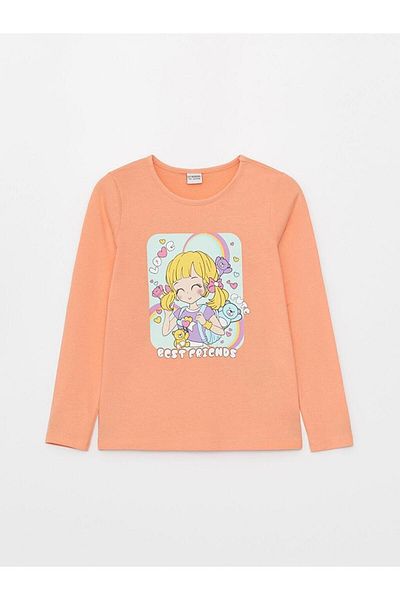 LC Waikiki LCW Kids Girl - Crew Neck Printed Long Sleeve T-Shirt