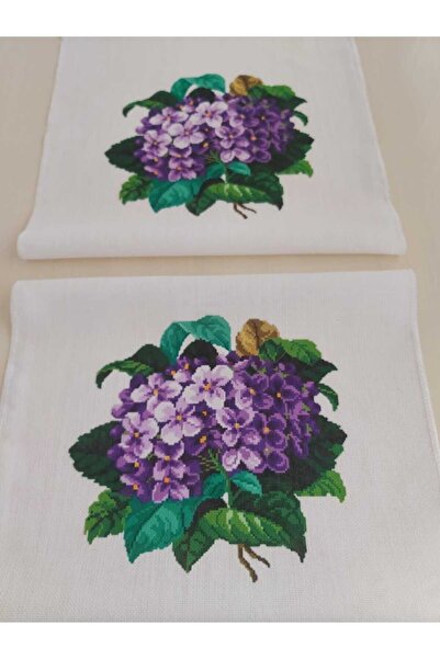 Goblen Atölyesi 40*40 cm linen keten kumaşa mor menekşe kırlent baskı