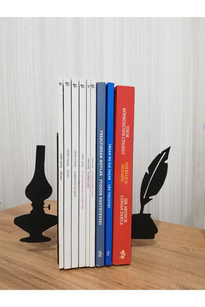 risingmaber Dekoratif Divit Ve Gaz Lambası Desenli Metal Kitap Tutucu Ve Meta...