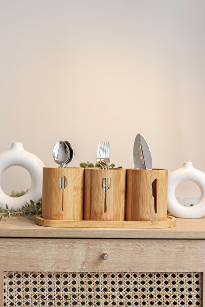 Sever 4 Piece Bamboo Organizer Set - Spoon, Fork and Knife