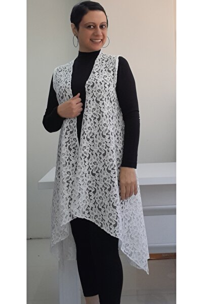 Mertcan Butik White Casual Asymmetric Lace Vest