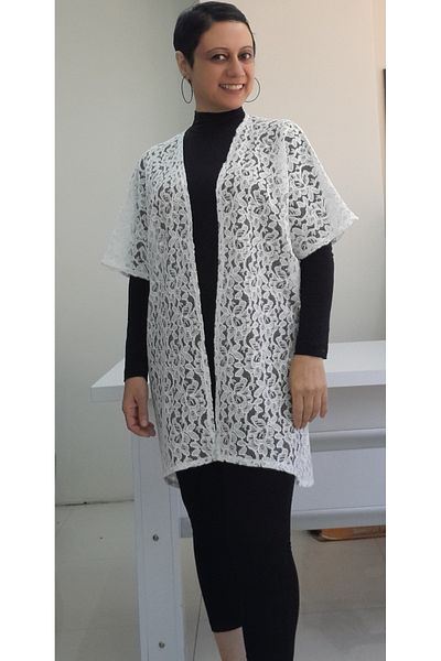 Mertcan Butik Γιλέκο με μανίκια λευκό δαντέλα