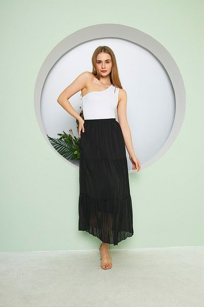 comstar Fustă plisată din sifon cu 3 straturi, Fustă din sifon cu captuseala lungă, Fustă plisată, Fustă de vara din sifon, Fustă din sifon