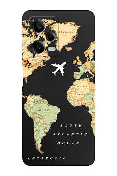 shoptocase Redmi Note 12 Pro 5G Uyumlu Dünya Haritası Desenli İçi Süet Siliko...