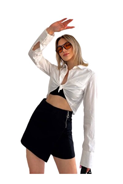 ZY BUTİK Zippered Black Crepe Shorts Skirt