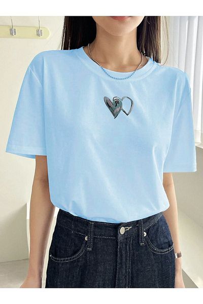 Boi Μπλουζάκι με μοτίβο καρδιάς Vintage στυλ Oversize - Two Heart One Piece Minimal Print