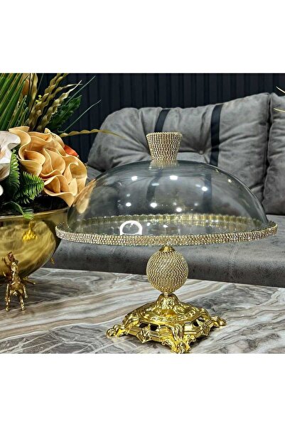 Elta Collection Paşabahçe Lux Metal Leg Diamond مذهب كعكة الجرس الجرس عرض الم...