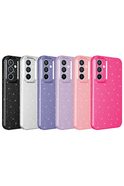 m.tk moveteck Samsung Galaxy S23 Fe Kılıf Simli Yaldızlı Darbeye Dayanıklı Kamera Korumalı Silikon Parlak Kenarlı