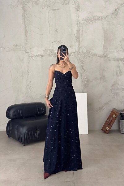 MEECY Γυναικείο Ισπανικό φόρεμα Cies Navy Blue πουά