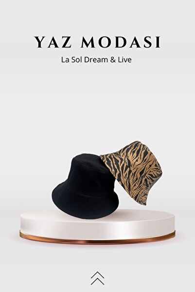 La Sol Yaz Modası Bucket Balıkçı Kova Şapka 2 Adet Unisex Erkek Kadın Leopar Siyah