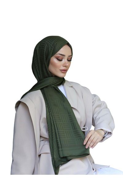 ŞahTan Jacquard Cotton Match Patterned Shawl - KHAKI
