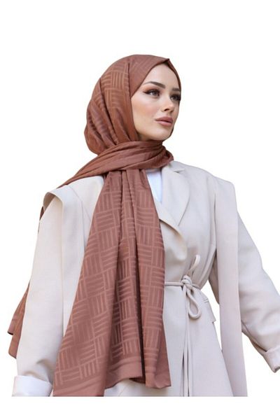 ŞahTan Cotton Jacquard Match Patterned Shawl - Chocolate