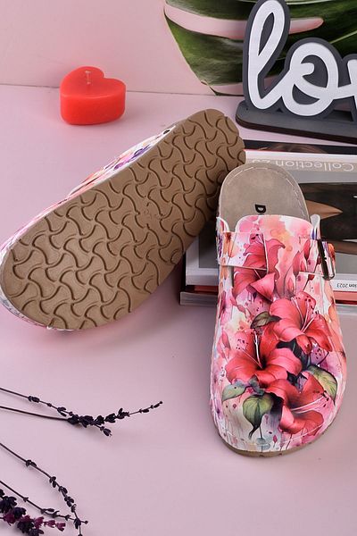 DOGİYE 8073 Πολύχρωμα λουλούδια με στάμπα Comfort Sabo Slippers