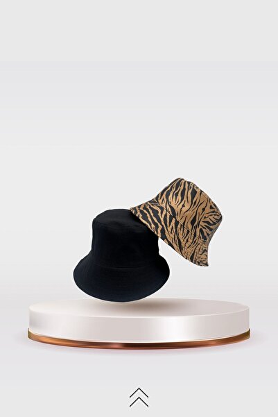 La Sol Yaz Modası Bucket Balıkçı Kova Şapka 2 Adet Unisex Erkek Kadın Leopar Siyah