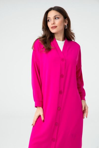 Puane Buttoned Above Knee Summer Long Fuchsia Tunic-Cardigan 10244