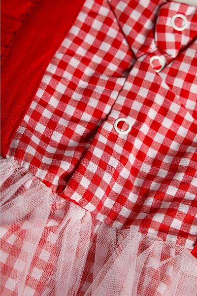 Şirin Şeyler Butiği Ashley Girl's Red Plaid Dress Tulle Dress Checkered Red Dress