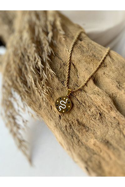 Atölye Merdiven 316 L Tarnish Stainless Steel Locket Necklace - White Snake Detail
