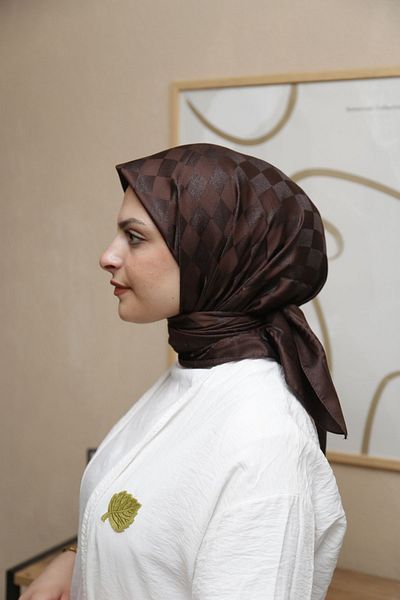 ŞahTan Cotton Jacquard Jacquard Scarf - Silky with Checkerboard Pattern