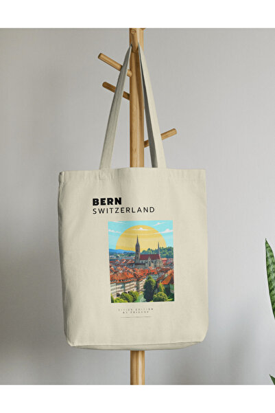 redame Şehirler Serisi Cities Series Switzerland Bern Bez Çanta Tote Bag