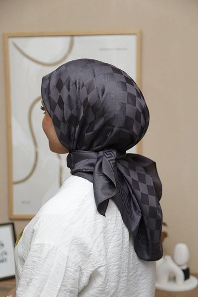 ŞahTan Cotton Jacquard Jacquard Scarf - Silky with Checkerboard Pattern