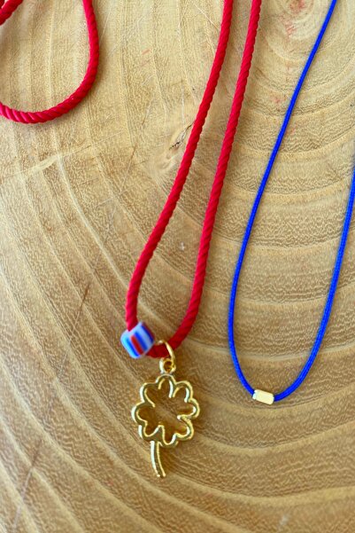 Shepidi 2'li yonca figürlü kırmızı ip kolye