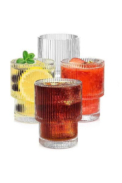 Hilamingo Home Set of 6 Origami Style Borosilicate Cups and Thermosilicate Glass Straws - Stylish and Elegant