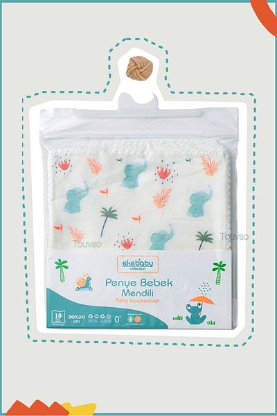 Ekebaby Eke Baby Patterned 100% Cotton Luxury Combed Cotton 10-Piece Wipes Newborn Mouth and Back Sweat Cloth