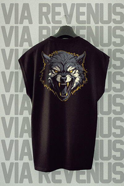 Vordevia Αθλητικό μπλουζάκι με στάμπα Black Wolf Oversize - Μηδενικό μανίκι