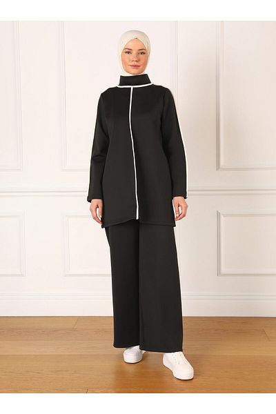 Refka Scuba Piping Detailed Double Tracksuit Set - Black - Refka