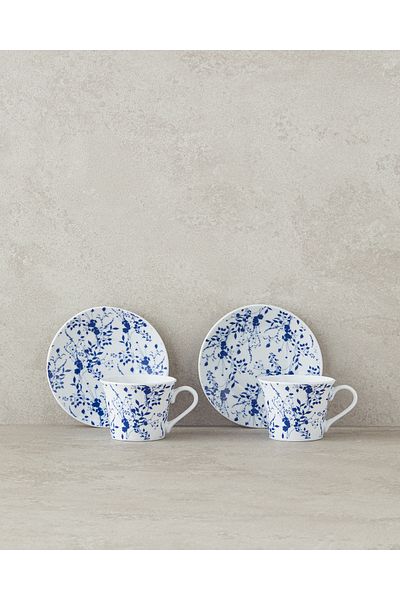 English Home Pia 4 Piece Blue Porcelain Cup Set - for 2 People