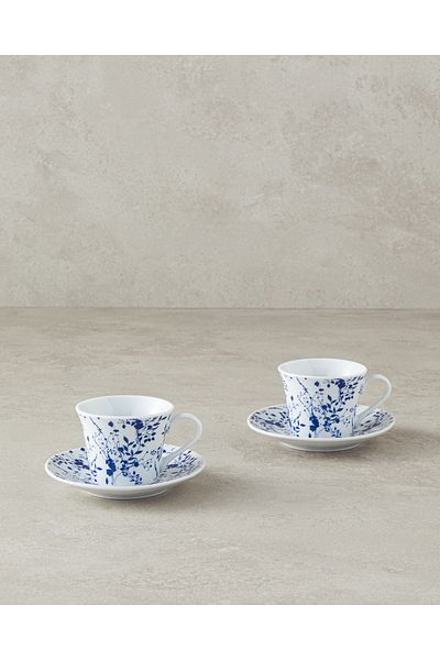 English Home Pia 4 Piece Blue Porcelain Cup Set - for 2 People