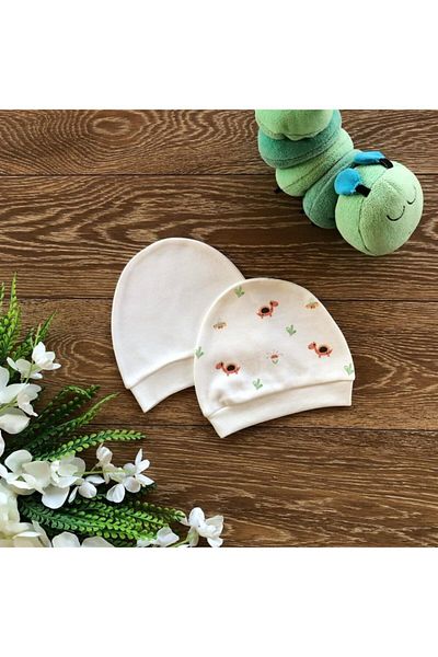 PATSAN 2-Piece Organic Cotton Combed Baby Hat and Beanie Set Red Dino