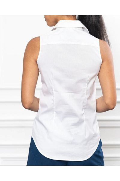 by shirts collection Cămașă Elite cu mânecă zero din satin alb din bumbac