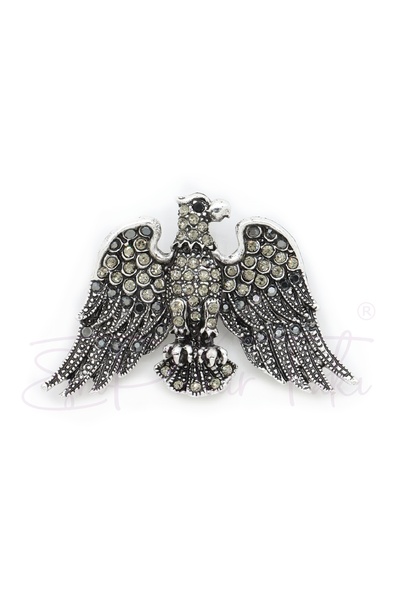 Esra Pamir Taşlı Gümüş Renk Kartal Broş