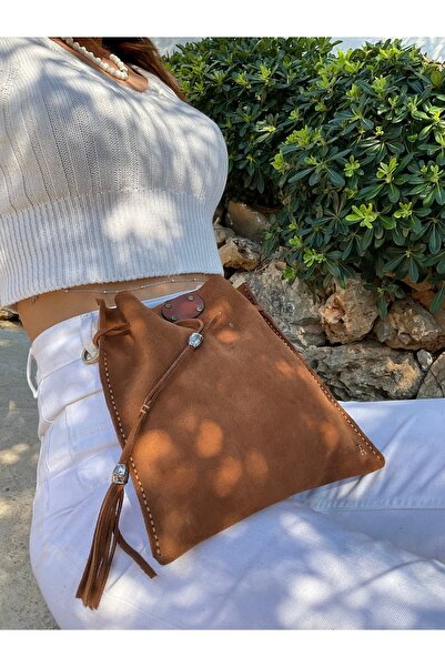 Tuvita Collection Bodrum % 100 Gerçek Süet Deri El Yapımı Omuz Askılı Büzgülü...
