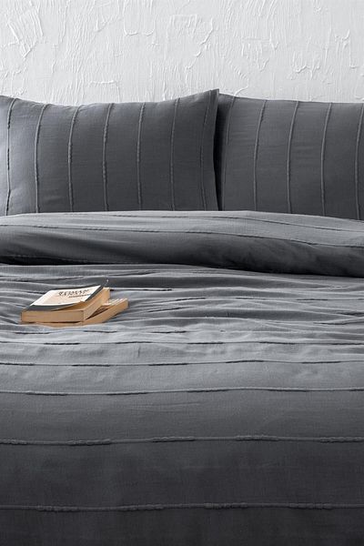 Denizli Concept طقم بيكيه أنثراسيت مزدوج من القطن 100% - سلسلة 210 × 220 سم - 2 قطعة غطاء وسادة 50 × 70 سم