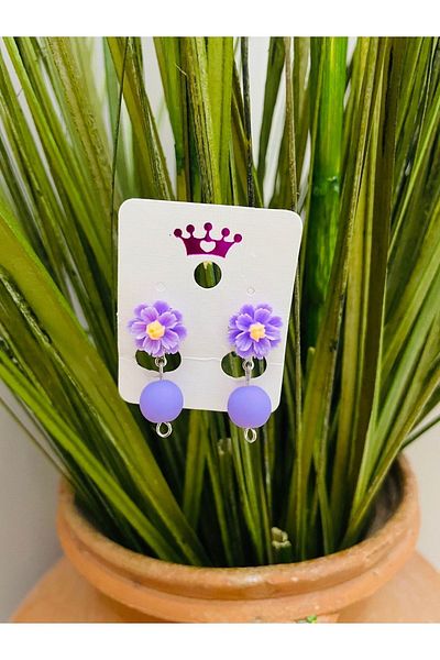1PARÇAMAVİ Lilac Flower Bulk Clip Children's Earrings - Non-Perforated Children's Earrings