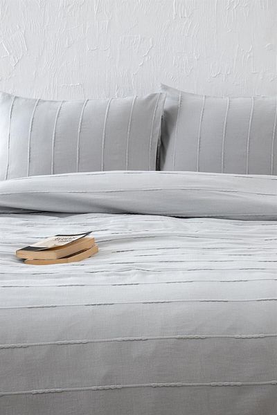 Denizli Concept Double Gray Pique Set - 210x220 Cm 2x(50X70) Cm Pillow Case, 3 Pieces, Mother of Pearl