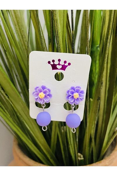 1PARÇAMAVİ Lilac Flower Bulk Clip Children's Earrings - Non-Perforated Children's Earrings