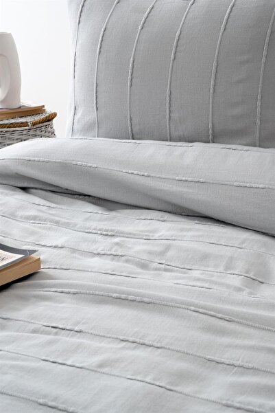 Denizli Concept 100% Cotton Double Gray Pique Set - Series 210X220 cm - 2 Pieces 50X70 cm Pillowcases