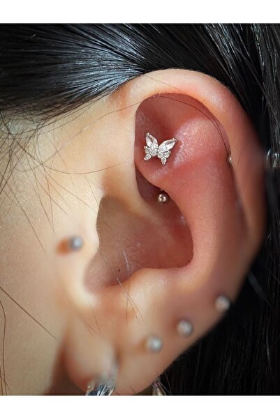 Arescollection Çelik Rook Kaş Kelebek Detay Zirkon Taşlı Piercing