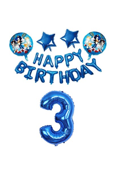 MFM 100 cm Sonic 3 Year Old Happy Birthday Luxury Foil Balloon Set